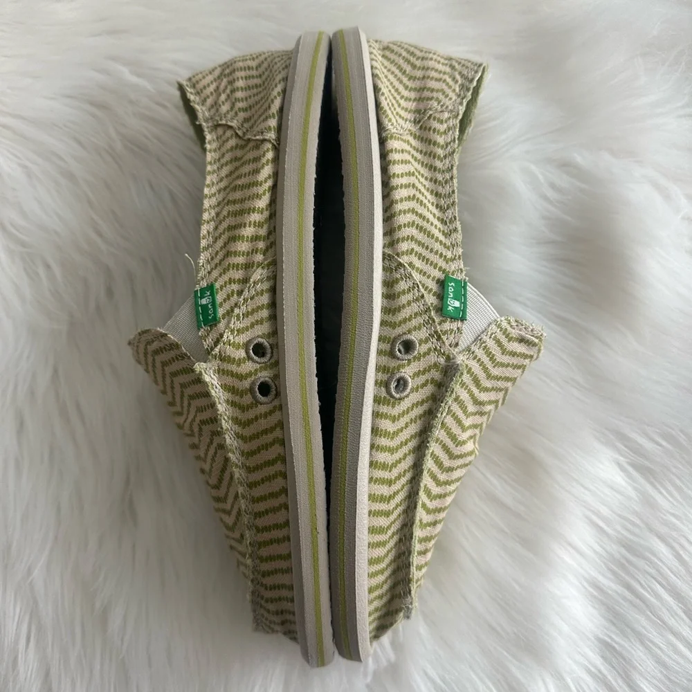 Sanuk Sidewalk Surfer Canvas Shoes Womens Size 9 Natural Khaki Green Slip On - Picture 6 of 13